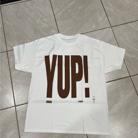 Travis Scott White and Brown Graphic T-Shirt yup